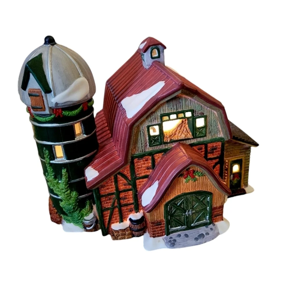 Heartland Valley Village Red Barn Silo Limited Edition Porcelain Lighted House